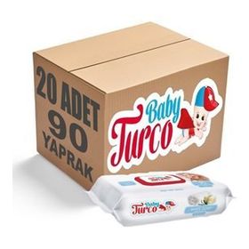 Baby Turco Kapaklı 20x90 Adet 1800 Yaprak Beyaz Sabun Kokulu Islak Havlu Mendil