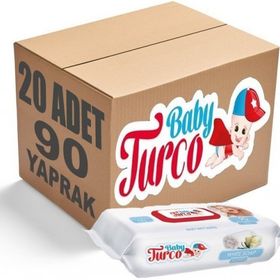 Baby Turco Kapaklı 20x90 Adet 1800 Yaprak Beyaz Sabun Kokulu Islak Havlu Mendil