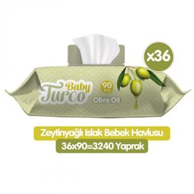 Baby Turco Zeytinyağlı 90x36 3240 Yaprak Islak Havlu Mendil