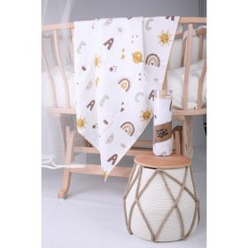 Babyhola Gri 85x90 cm Müslin Harf Desenli Organik Puset Örtüsü
