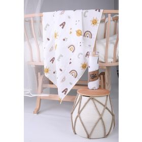 Babyhola Gri 85x90 cm Müslin Harf Desenli Organik Puset Örtüsü