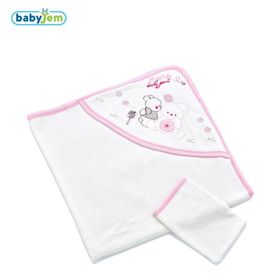 Babyjem Beyaz Pembe Yeni Doğan Havlusu