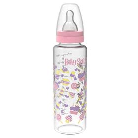 Babysoft 572 250 ml Pembe Cam Desenli Biberon