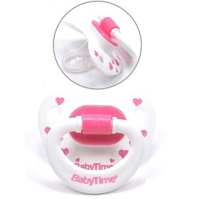 BabyTime 0-6 Ay Silikon Damaklı Mat Gövdeli Desenli Emzik Pembe