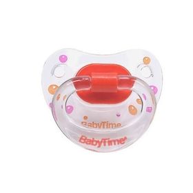 BabyTime 0-6 Ay Silikon Damaklı Şeffaf Gövdeli Desenli Emzik Turuncu