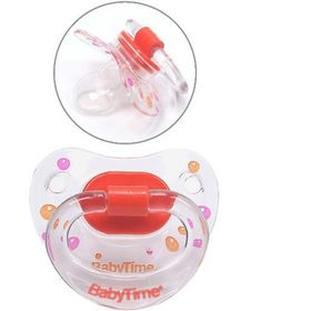 BabyTime 0-6 Ay Silikon Damaklı Şeffaf Gövdeli Desenli Emzik Turuncu