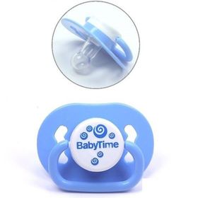 BabyTime 18+ Ay Silikon Kiraz Uçlu Mat Gövdeli Desenli Emzik Mavi