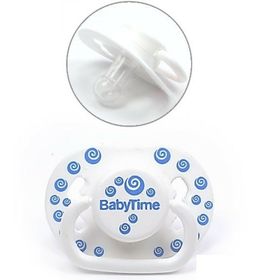 BabyTime 18+ Ay Silikon Kiraz Uçlu Mat Gövdeli Desenli Emzik Mavi
