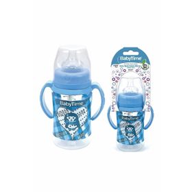 Babytime 250 ml Mavi Geniş Ağızlı Kulplu Silikon Uçlu Biberon