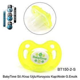 BabyTime 6-18 Ay Kiraz Uçlu Koruyucu Kapaklı Akide Gövdeli Desenli Emzik Sarı