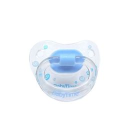BabyTime 6-18 Ay Silikon Damaklı Şeffaf Gövdeli Desenli Emzik Mavi