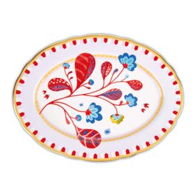 Baci Milano Mamma Mia 34x25 cm Yaprak Desenli Oval Servis Tabağı