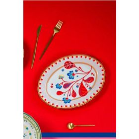 Baci Milano Mamma Mia 34x25 cm Yaprak Desenli Oval Servis Tabağı