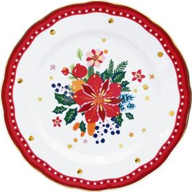 Baci Milano Mamma Mia Çiçek Desenli 28 CM Kırmızı Yemek Tabağı