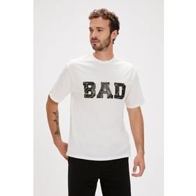 Bad Bear Levin Beyaz Baskılı Oversize Erkek T-shirt