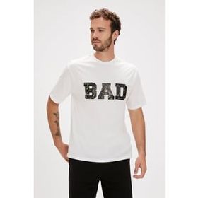 Bad Bear Levin Beyaz Baskılı Oversize Erkek T-shirt
