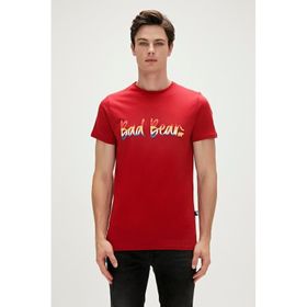 Bad Bear Manuscript Lava Baskılı Kırmızı Erkek T-Shirt