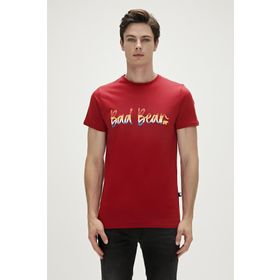 Bad Bear Manuscript Lava Baskılı Kırmızı Erkek T-Shirt
