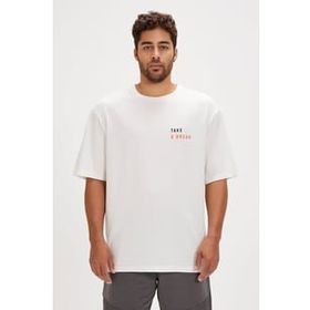 Bad Bear Sand Beyaz Baskılı Oversize Erkek T-shirt