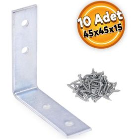 Badem10 10 Adet 45x45x15 mm Mobilya Köşe Bağlantı Sabitleme L Demir Köşebent Gönye