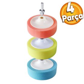 Badem10 150 mm 4 Parça Set Pasta Cila Polisaj Süngeri Pedi Turuncu Alman Cila Süngeri Sarı Matkap Aparatı