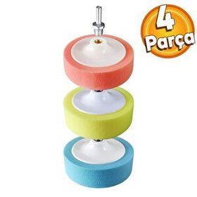 Badem10 150 mm 4 Parça Set Pasta Cila Polisaj Süngeri Pedi Turuncu Alman Cila Süngeri Sarı Matkap Aparatı