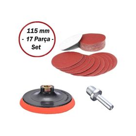 Badem10 17 Parça Cırt Zımpara Seti + 115 mm Matkap Aparatı