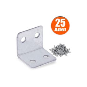 Badem10 25x25x30 mm 25 Adet Mobilya Dolap Köşe Bağlantı Sabitleme L Demir Gönye