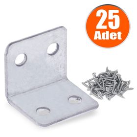 Badem10 25x25x30 mm 25 Adet Mobilya Dolap Köşe Bağlantı Sabitleme L Demir Gönye