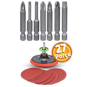 Badem10 27 Parça Cırt Zımpara ve Matkap Bits Ucu 115 mm Uç Vidalama Seti