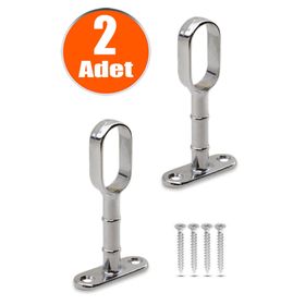 Badem10 2x Askı Flanşı Açık Ağız Oval Dolap Elbise Askı Aparatı Boru Tutucu