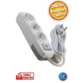 Badem10 3'lü Anahtarlı 2 mt Topraklı Seyyar Kablolu Piriz