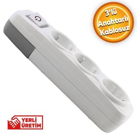 Badem10 3'lü Anahtarlı Klemensli Kablosuz Başlık Piriz