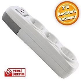 Badem10 3'lü Anahtarlı Klemensli Kablosuz Başlık Piriz