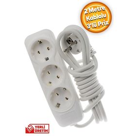 Badem10 3'lü Anahtarsız 2 mt Seyyar Kablolu Piriz