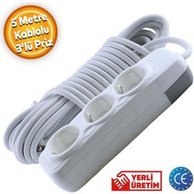 Badem10 3'lü Anahtarsız 5 mt Seyyar Kablolu Piriz