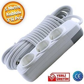 Badem10 3'lü Anahtarsız 5 mt Seyyar Kablolu Piriz
