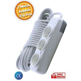 Badem10 3'lü Anahtarsız 7 mt Seyyar Kablolu Piriz