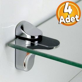 Badem10 4 Adet Pelikan Ayarlanabilir Cam Etejeri Metal Vidalı Krom Etajer Cam Tutucu Ahşap Raf Tutucu