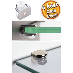 Badem10 4 Adet Raf Ahşap Cam Etejer Düz Metal Krom Plastik Vidalı Cam Tutucu