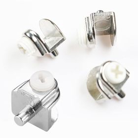 Badem10 4 Adet Raf Ahşap Cam Etejer Metal Pimli Krom Plastik Vidalı Cam Tutucu