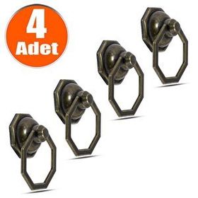 Badem10 4 Adet Sekizgen Metal Antik Halka Sarkaç Dolap Çekmece Kulbu