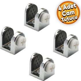 Badem10 4x8 mm Krom Plastik Vidalı Tırnak Metal Cam Raf Tutucu Cam Etejer Menteşesi