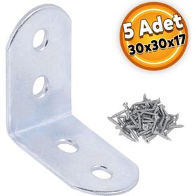 Badem10 5 Adet 30x30x17 mm Mobilya Köşe Bağlantı Sabitleme L Demir Köşebent Gönye