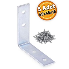 Badem10 5 Adet 45x45x15 mm Mobilya Köşe Bağlantı Sabitleme L Demir Köşebent Gönye