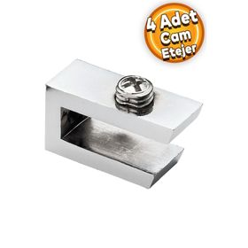 Badem10 Ahşap Cam Etejeri Metal U Tip Krom Vidalı 4 Adet Cam Tutu
