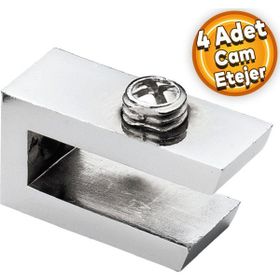 Badem10 Ahşap Cam Etejeri Metal U Tip Krom Vidalı 4 Adet Cam Tutu