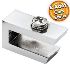 Badem10 Ahşap Cam Etejeri Metal U Tip Krom Vidalı 4 Adet Cam Tutu
