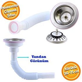 Badem10 Akordiyon Plastik Geniş Kafa Paslanmaz 30 -75 cm Lüks Çöpmak Körüklü Evye Lavabo Sifonu Gider Borusu