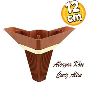 Badem10 Alcazar Lüks Köşe 12 cm Ceviz Altın Baza Mobilya Kanepe Sehpa Tv Ünitesi Koltuk Ayağı